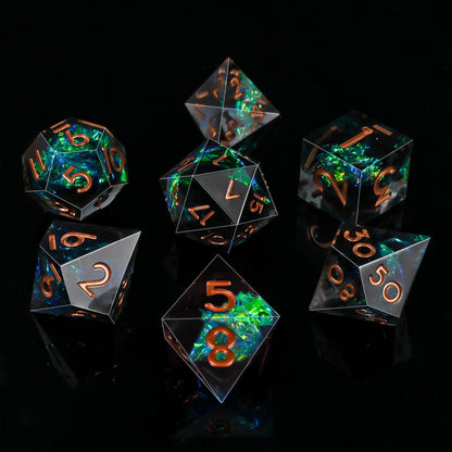 DND Dice Set Sharp Edge Dice Set 7 Piece DND polyhedral Dice Numbers with Gold Leaf Exquisite Tin Box Packaging,Ideal for Dungeons & Dragons RPG and Board Games (Black Copper Lettering)
