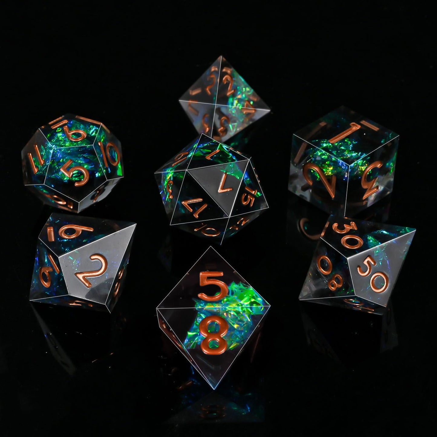 DND Dice Set Sharp Edge Dice Set 7 Piece DND polyhedral Dice Numbers with Gold Leaf Exquisite Tin Box Packaging,Ideal for Dungeons & Dragons RPG and Board Games (Black Copper Lettering)