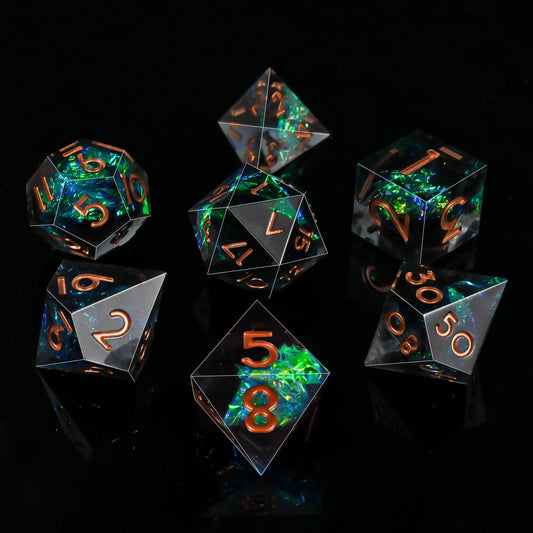 DND Dice Set Sharp Edge Dice Set 7 Piece DND polyhedral Dice Numbers with Gold Leaf Exquisite Tin Box Packaging,Ideal for Dungeons & Dragons RPG and Board Games (Black Copper Lettering)