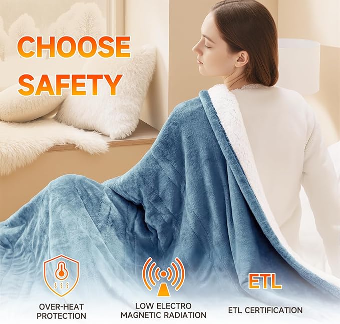 Heated Blanket Electric Blanket Queen Size 84"x90" Fast Heating Electric Blanket with Dual Control 10 Heat Levels & 10 Hours Auto-Off Overheat Protection Cozy Soft Flannel Heated Throw Blanket
