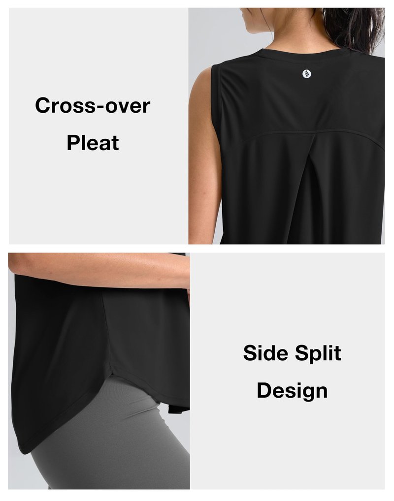 SANTINY Women's Sleeveless Workout Tops Breathable Lightweight Active Tennis Yoga Shirts Athletic Running Tank Tops for Women (Black_XS)