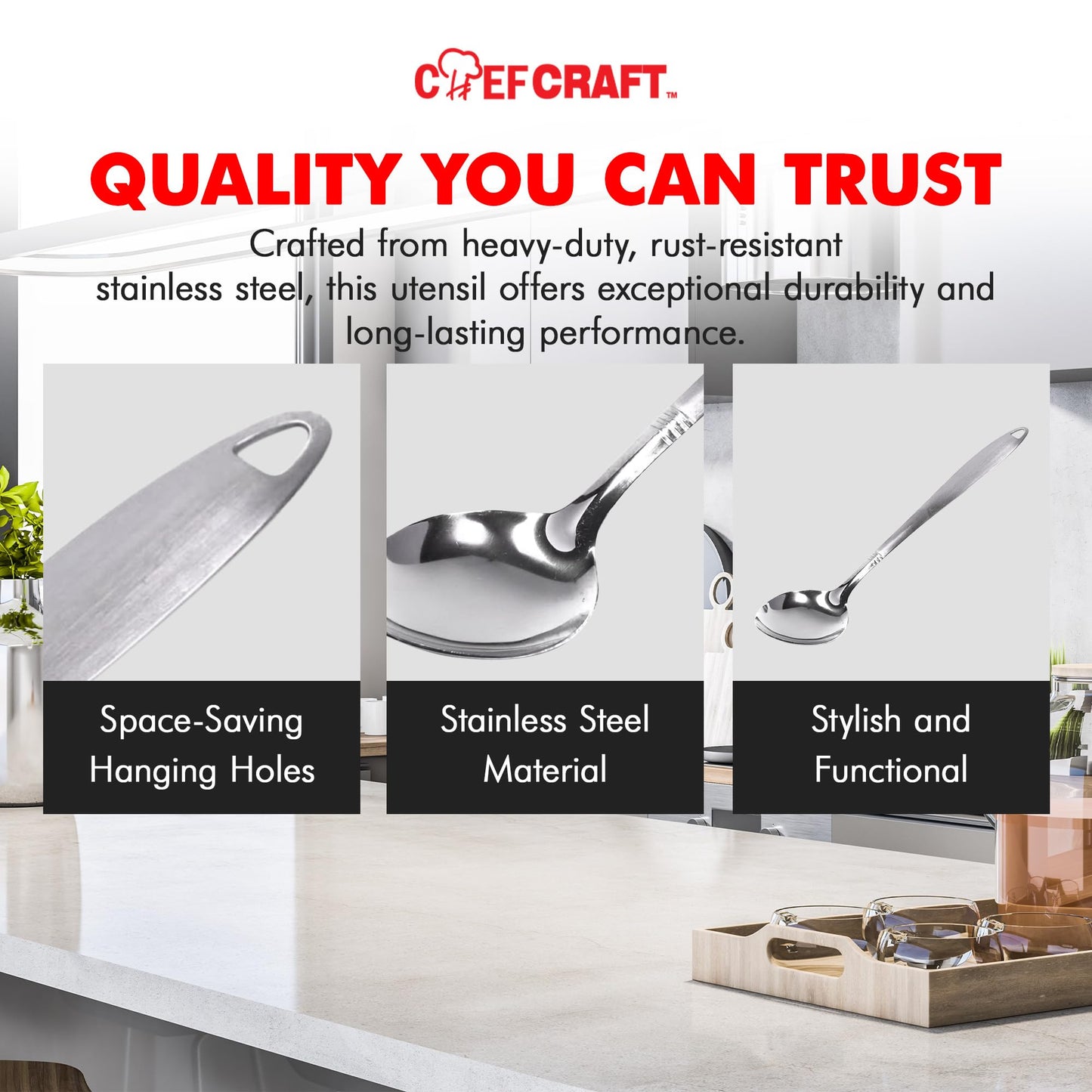 Chef Craft 10230 1-Piece Stainless Steel Solid Spoon,13-Inch