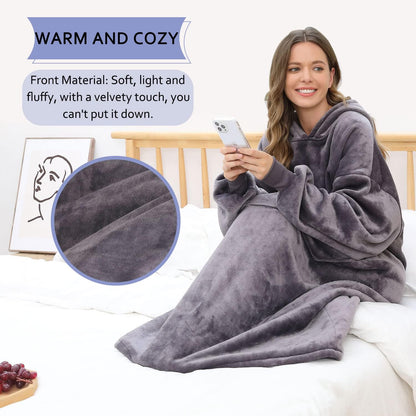 FUSSEDA Oversized Wearable Blanket Sweatshirt for Women Men,Warm Cozy Fleece Sherpa Hooded Blanket with Deep Pockets for Adult Kids