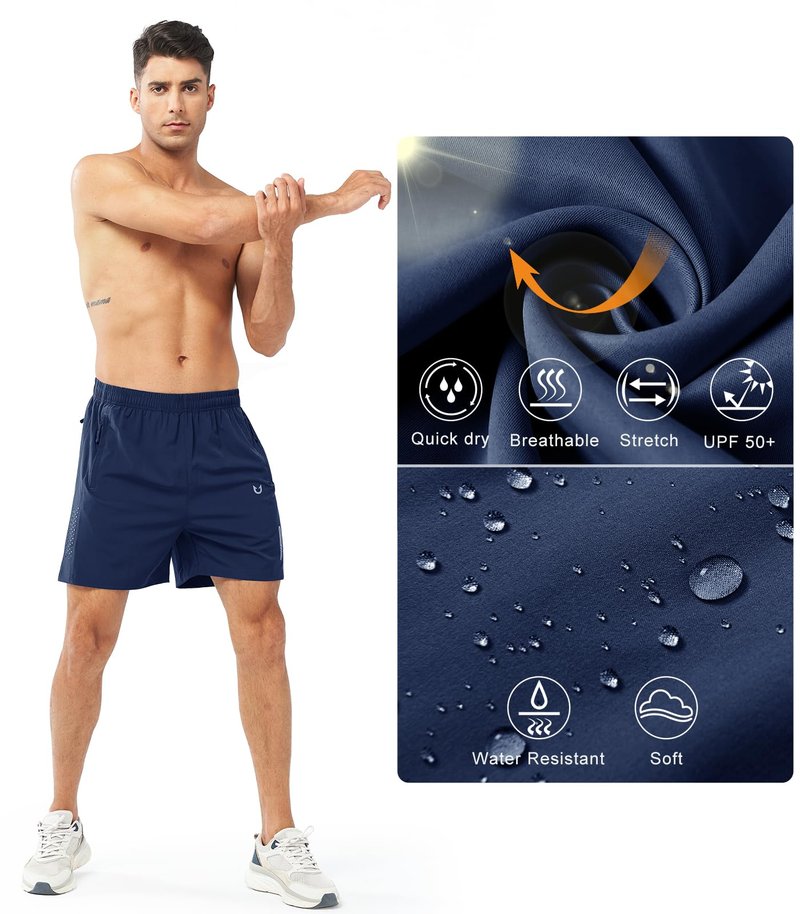 NORTHYARD Men's Athletic Running Shorts Gym Workout 7"/9"/5" Quick Dry Lightweight Sports Basketball Tennis 3 Zipper Pockets DARKBLUE-5inch 4XL