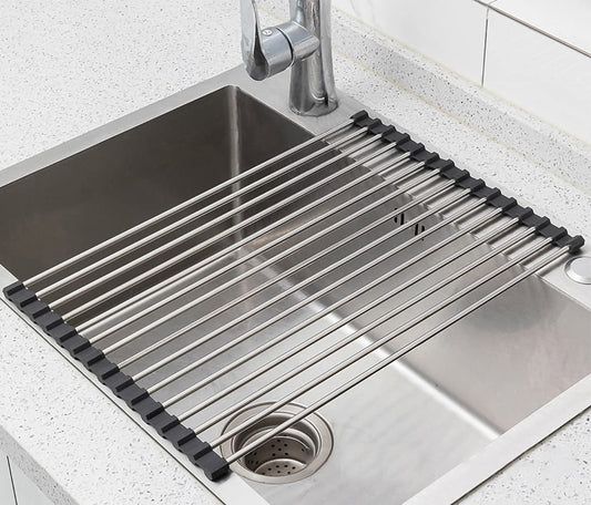 Ahyuan Black Stainless Steel Over-Sink Dish Drying Rack Roll-Up, Multipurpose Kitchen Dish Rack, Portable Rolling Dish Drainer for Kitchen Sink, RV Accessories (17.7''X11.2'')