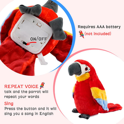 Surplex Sound Repeating Parrot Plush Plush Interactive Toy, Waving Wings Electronic Record Bird Stuffed Animal Sensory Educational Toy Cute talking parrot Birthday Xmas Gift for Kids ＆ Baby