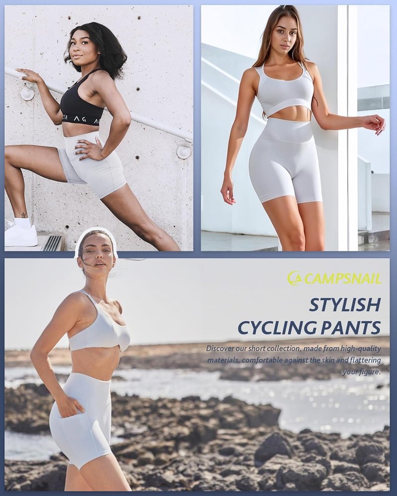 CAMPSNAIL Biker Shorts for Women - High Waisted Spandex Gym Shorts with Pockets | 3"/5"/8" Tummy Control for Yoga & Running