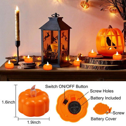 Fall Decorations for Home Pumpkin Tea Lights, 12 Pack LED Orange Pumpkin Lights Flameless Candles Battery Operated, Halloween Thanksgiving Flickering Tealight Candle for Home Table Indoor Party Decor