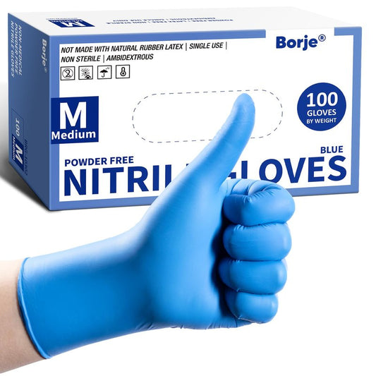 Borje Nitrile Exam Gloves Medium, 100 Count Disposable Gloves, Blue, Latex-Free Powder-Free, Food Safe, Cooking, Cleaning