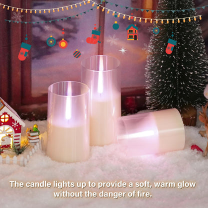 kakoya Flameless Candles Upgraded Realistic Flickering Flame,Battery Operated LED Candles with Remote Timers,Acrylic Electric Candles Set of 3(D 3" xH 4" 5" 6")（Ivory）
