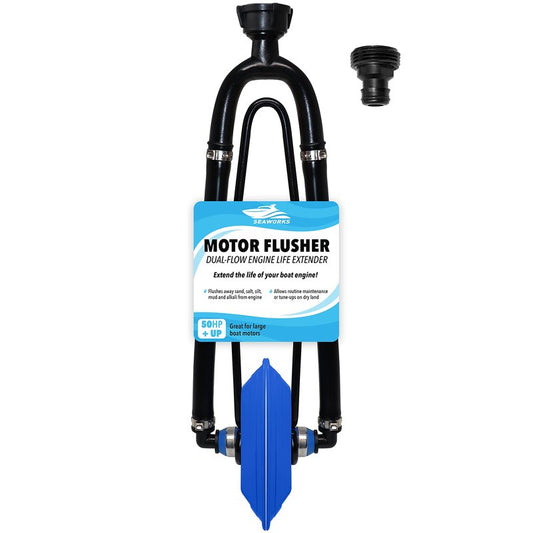 Seaworks Dual Feed Muff Style Boat Motor Flusher | Use for Antifreeze Winterization or Common Water Flush | 5/8 Inch Standard Garden Hose Connection