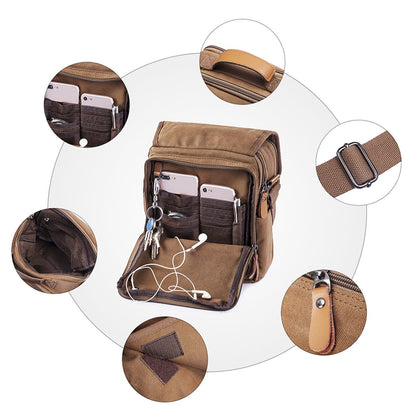 CHEREEKI Canvas Bag, Shoulder Bag Messenger Bag with Multiple Pockets (Hold 10 inch Tablet, Kindle)