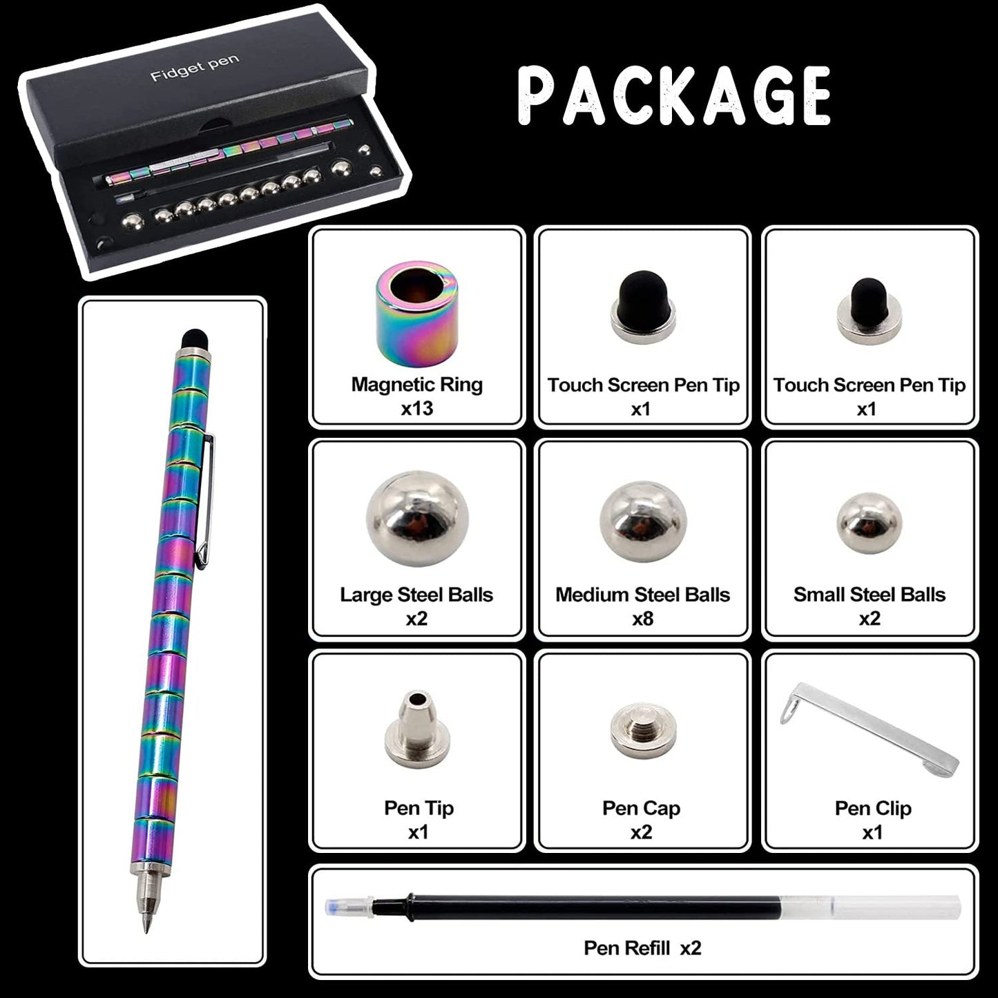 Fidget Pen Magnetic Pen - Gift for Teenager Boys Girls 8 9 10 11 12 13 14 Years Old - Anxiety Relief Toy Birthday Gifts Cool Gadgets Fidget Toy for Dad Son Men Women (Multicolor)
