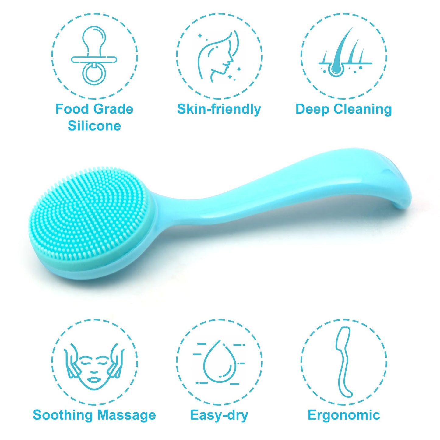 2 Pack Silicone Manual Facial Cleansing Brush, Skin Friendly Waterproof Face Cleaning Scrubber Exfoliator Cleanser for Blackheads Whiteheads Makeup Residues Removal- Blue & Pink