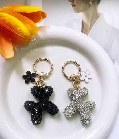 Black Rhinestone Balloon Dog Keychain for Women,Cute Bling Purse Charm,Girls Key Chains for Car Keys Handbag Purse Accessories,Black Keychain Cute