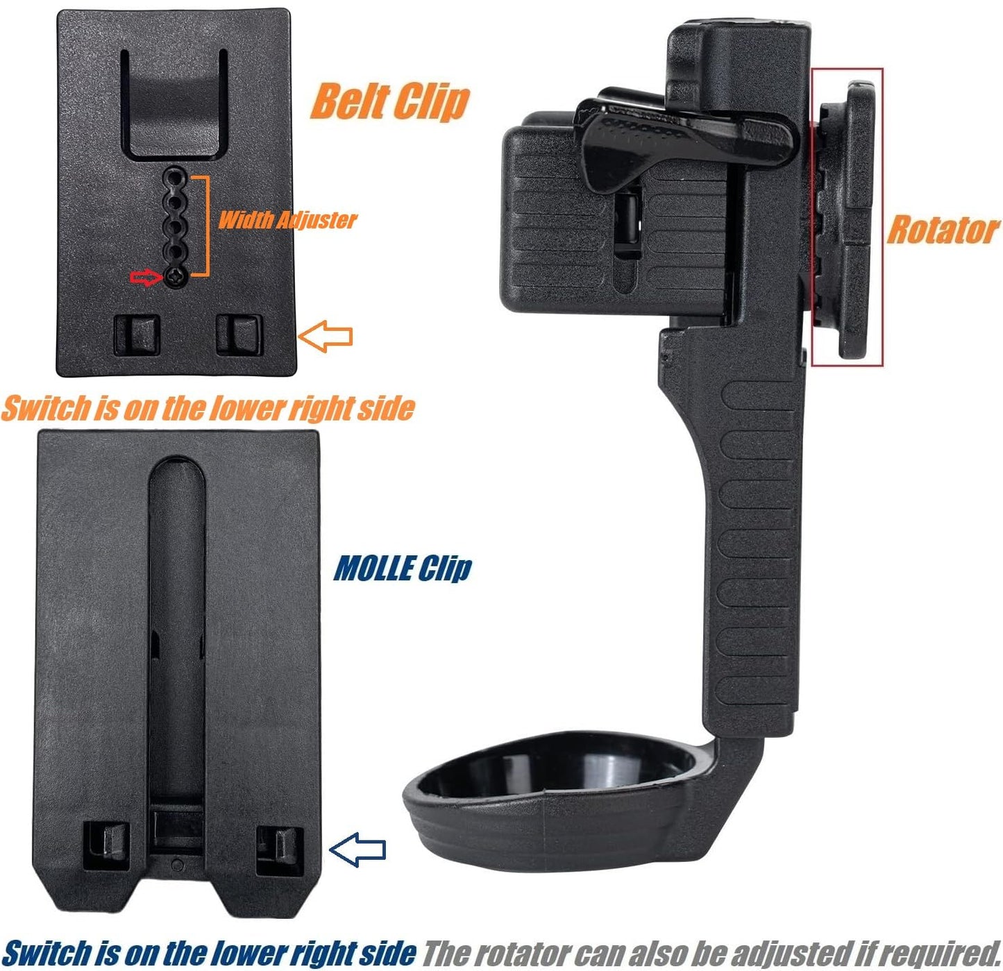 TACNEX Quick Release Flashlight Holder w/MOLLE Vest Clip Tactical Torch Holster Carrier Rotatable Light Carry Case Stand fit 1"-1.2" Diameter Flashlight for Police Leo Security Military Patrol