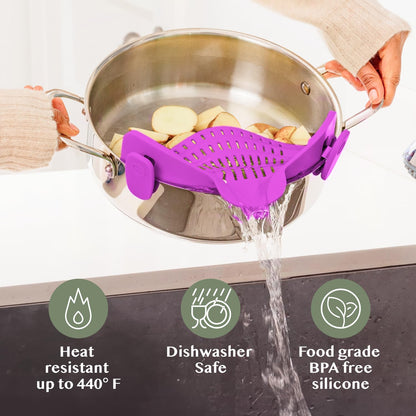 Kitchen Gizmo Snap N' Strain Clip On Strainer for Pots and Pans - Collapsible Silicone Pasta Strainer and Kitchen Gadget for Cooking - Easy to Use, Heat Resistant and Space Saving Colander - Green