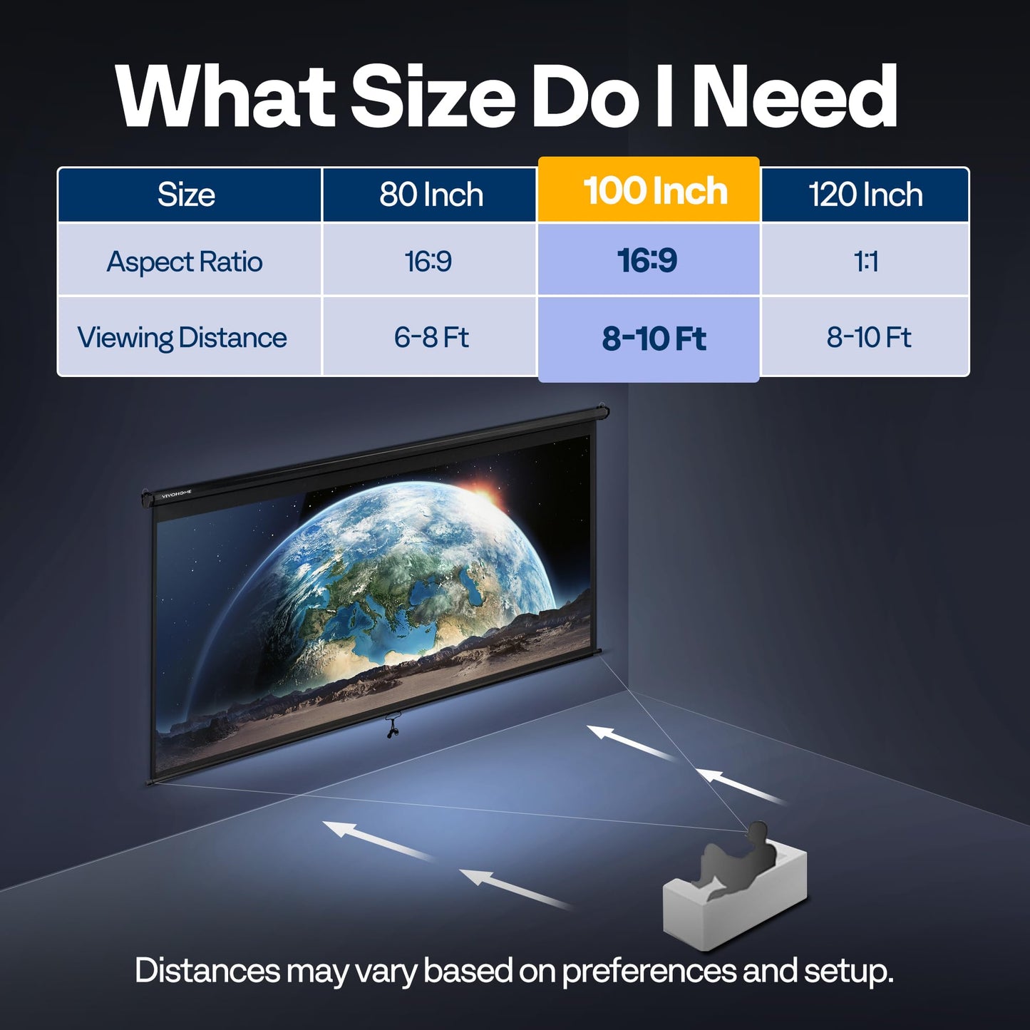 VIVOHOME Projector Screen Pull Down, 16:9 100 Inch Retractable Projection Screen, HD 4K Manual Pull Movie Screen for Home Theater, Cinema, Office (87x49 Inch Black)