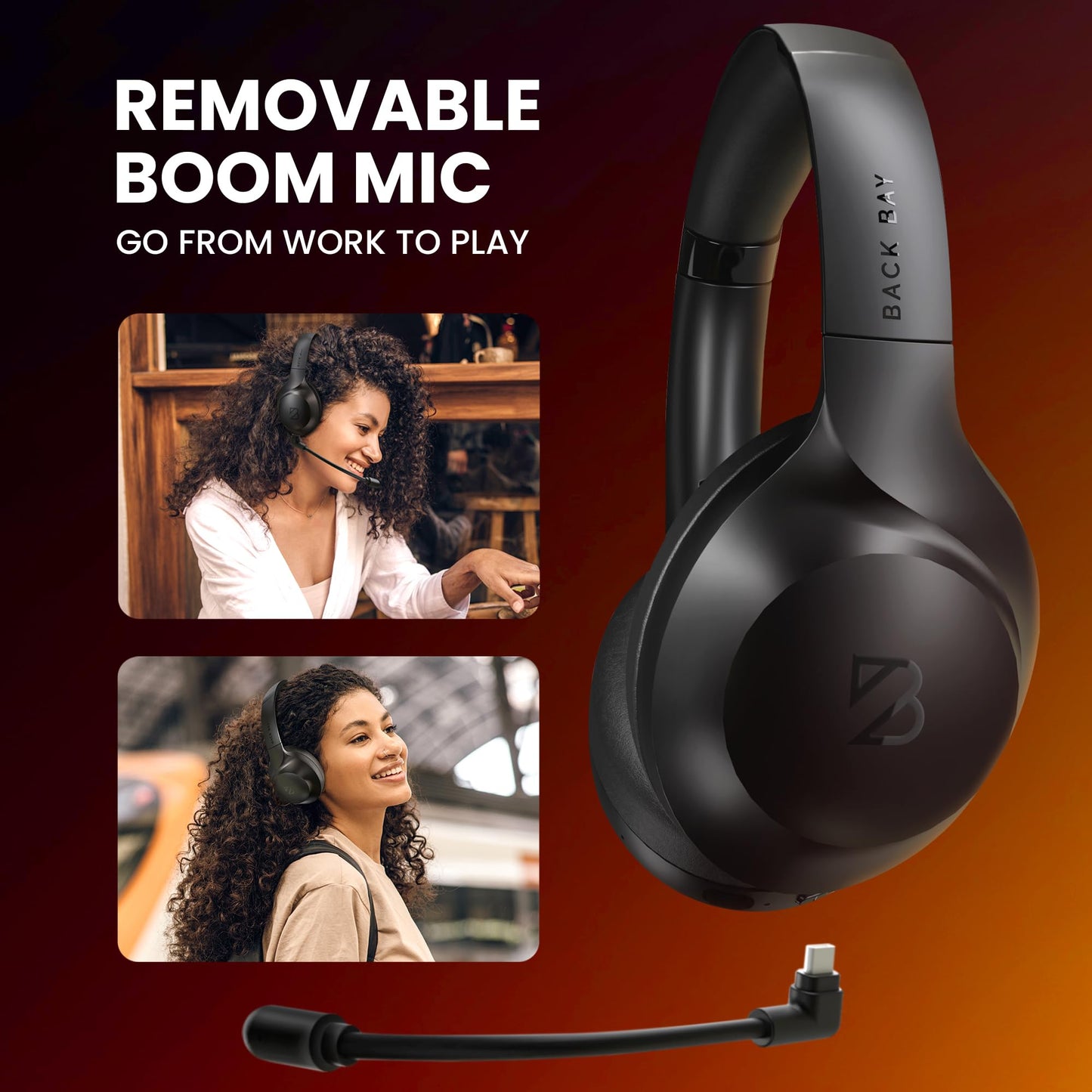 Back Bay Audio ClearCall 70 - Bluetooth Headphones with Microphone + Removable Boom Mic - Work Head Phones Wireless Bluetooth, Over Ear Headphones for Work from Home, Headset for Laptop