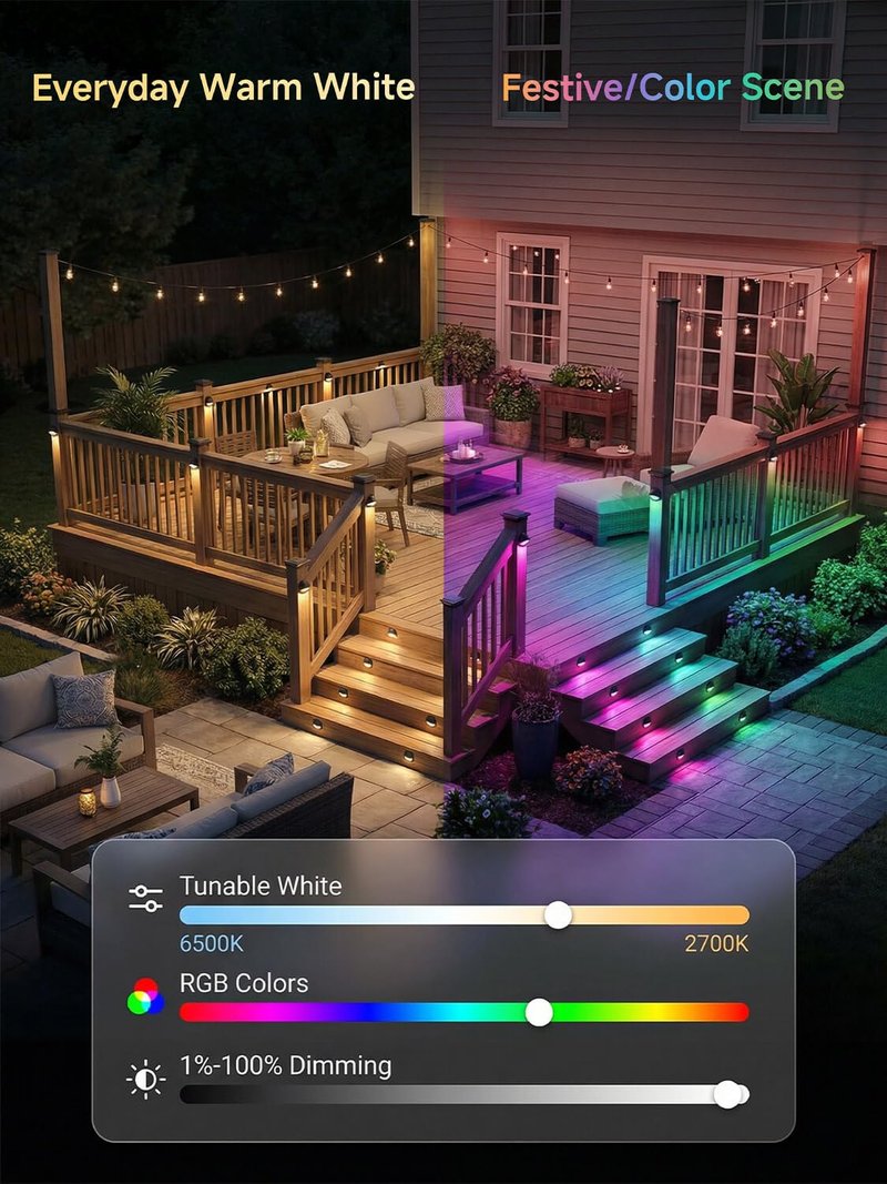 Varmtalys Low Voltage RGBCW Black Deck Light, 12V Bluetooth Mesh Smart Outdoor Landscape Lighting with App & Remote Control, Replaceable G4 Bulb, IP65 Waterproof Aluminum for Step Stair Fence, 1 Pack