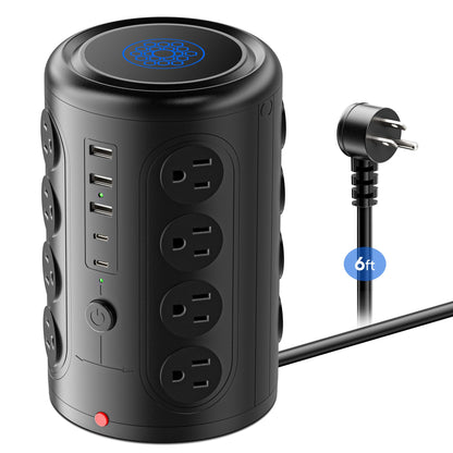 Surge Protector Power Strip 10 FT Cord, TenTrend Vertical Power Tower with 16 Outlets and 5 USB Ports (2 USB-C), 1875W 2000J Charging Station for Home Office Desk, Dorm Room Essentials, Black