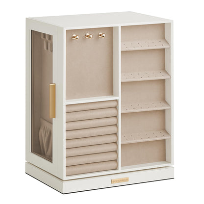 SONGMICS Jewellery Box 360° Rotating, Jewellery Organiser with 5 Drawers, Jewellery Display Case, Glass Window, Spacious, Vertical Jewellery Storage, Open Design, Great Gift, Cloud White JBC170W01