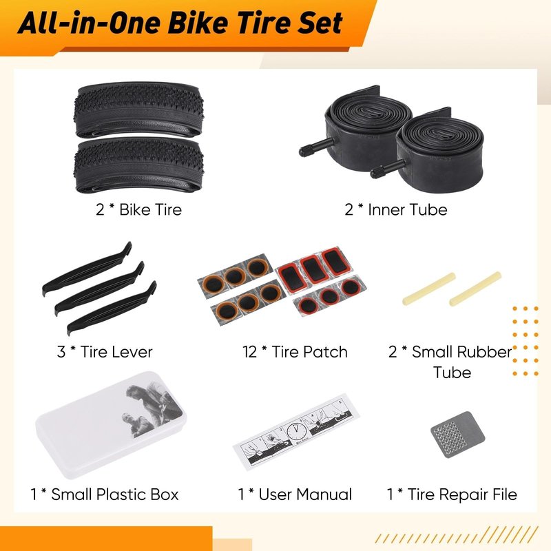 26 Inch Bike Tire, 2Pack 26 x 1.95 Bike Tires & Tubes with Repair Kit, Folding Portable 26 MTB Tires, Replaceable Bicycle Tires 26x1.95 with Inner Tubes and Levers for City Roads, Muddy Trails
