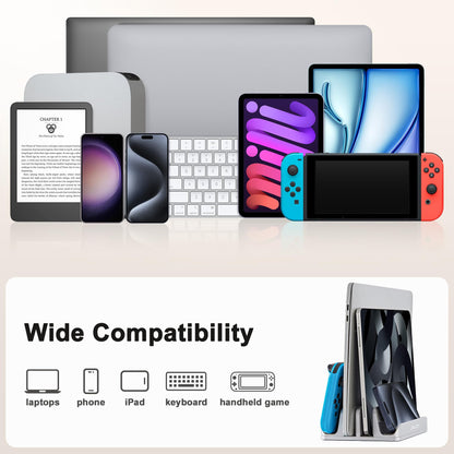 JARLINK 4-in-1 Adjustable Vertical Laptop Stand Holder, Aluminum Dual Slots Laptop Rack for Desk, Space-Saving Organizer for All MacBook, Surface, Chromebook, and Gaming Laptops (Silver)