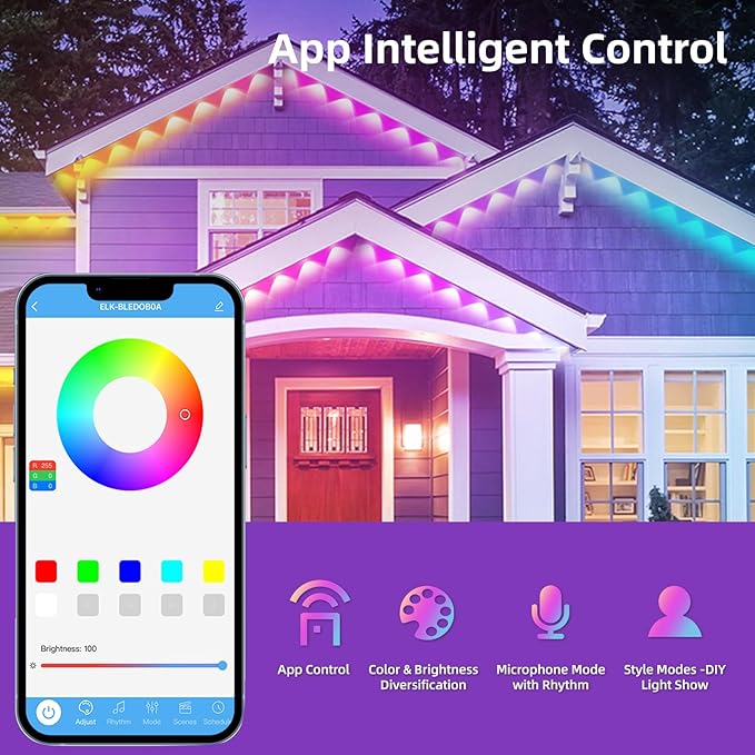 Permanent Outdoor RGB Lights with IP67 Waterproof,Smart Outdoor String Lights Remote Control, Eaves Lights with App, Daily and Accent Lighting (300ft)