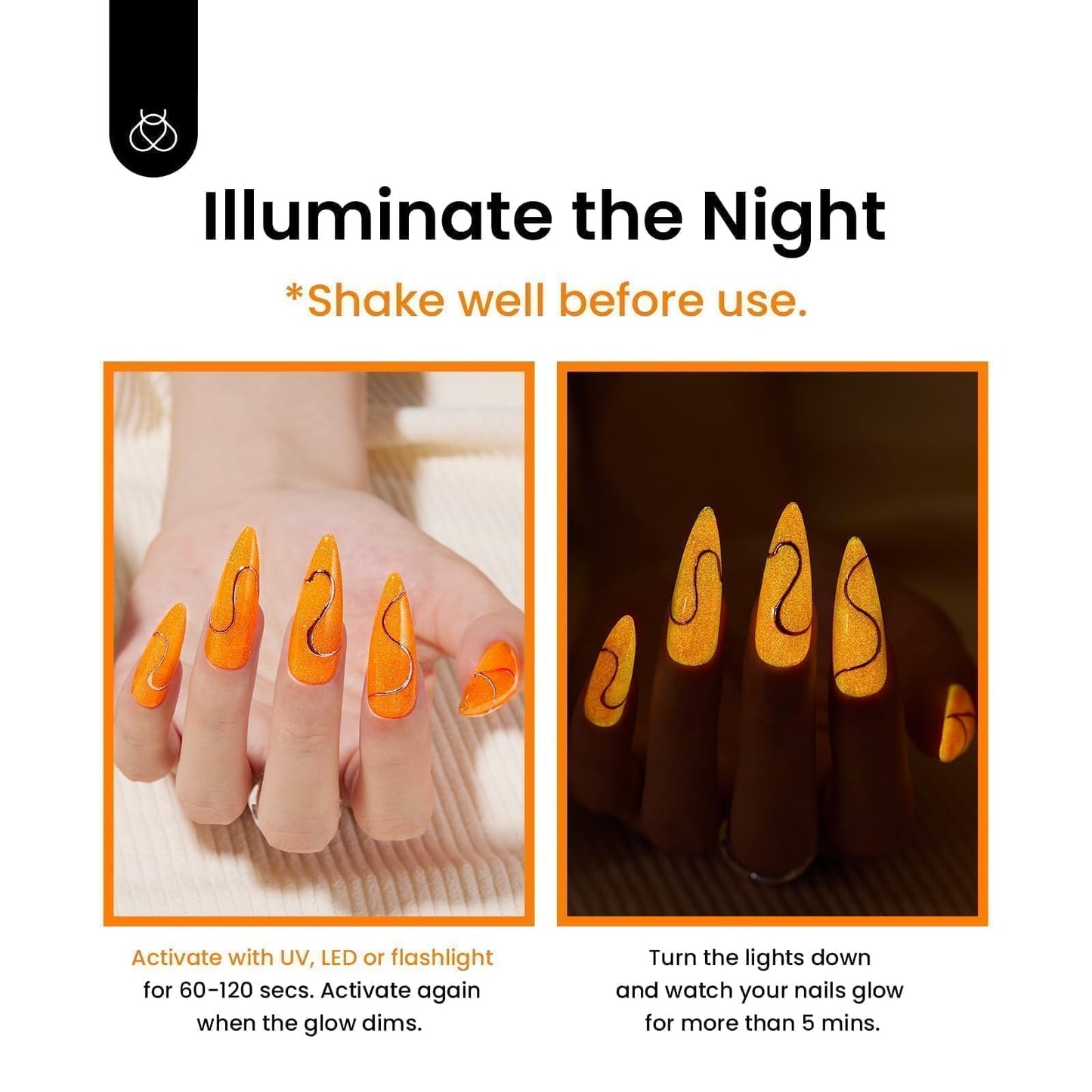Beetles Halloween Gel Nail Polish – Luminous Orange Glow in the Dark Gel Polish, Soak Off Uv LED Nail Lamp Halloween Nail Art Manicure Salon DIY Home 0.5Oz