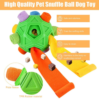 Dog Snuffle Ball-Interactive Puzzle Dog Toys Encourage Natural Foraging Skills Slow Feeder for Training and Stress Relief, Cloth Strip Hiding Food Chew Toys with Squeaky Carrot Toy for Any Size