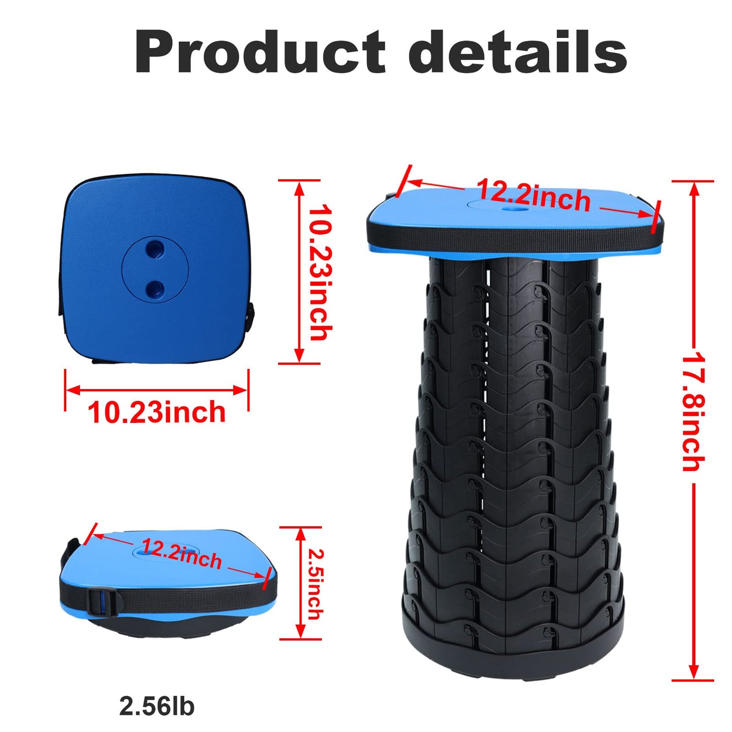 Deer's Life Square Portable Folding Stool, Upgrade Full Color Collapsible Stools for Adults Heavy Duty 485lbs Yet Small Lightweight Telescoping Retractable Camping Stool (Blue, Square)