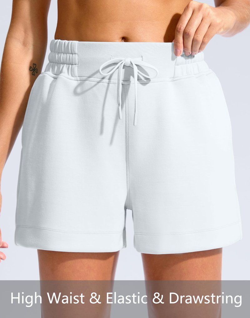 Soothfeel Women's Drawstring Sweat Shorts High Waisted Summer Workout Lounge Casual Shorts with Pockets White
