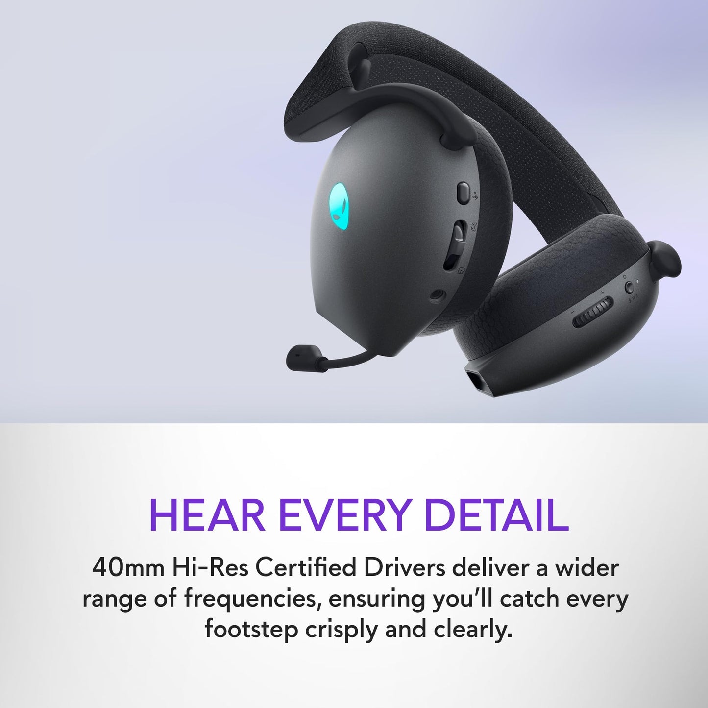 Alienware Tri-Mode Wireless Gaming Headset AW725H - Wired/Wireless, Bluetooth 5.3, Audio Output - 20 Hz, Mini-Phone (3.5mm), Battery Talk Time Up to 55 Hrs (Bluetooth), Dark Side of The Moon
