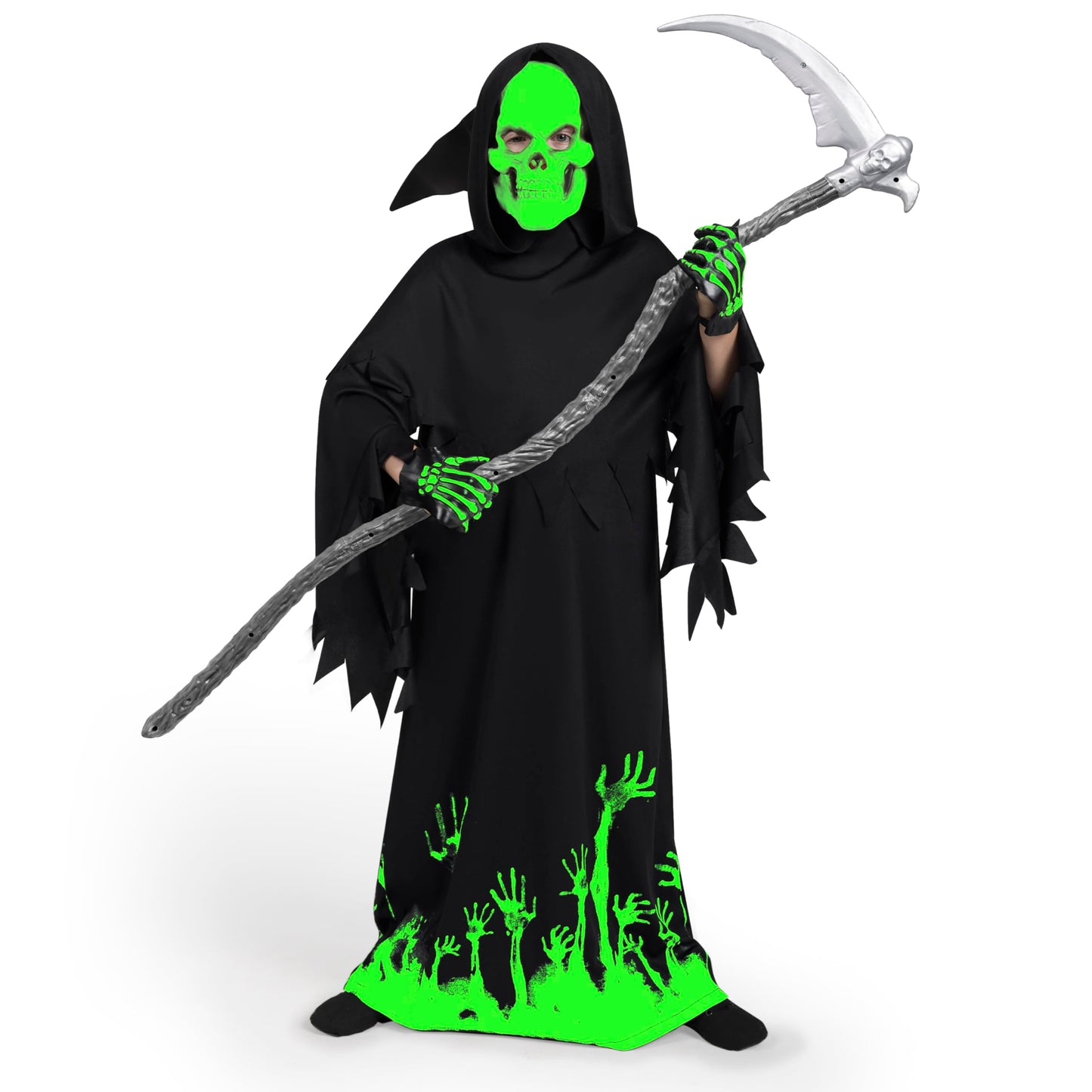 Spooktacular Creations Glow in the Dark Grim Reaper Costume for Boys, Halloween Costumes for Kids, Boys-S(5-7yr)