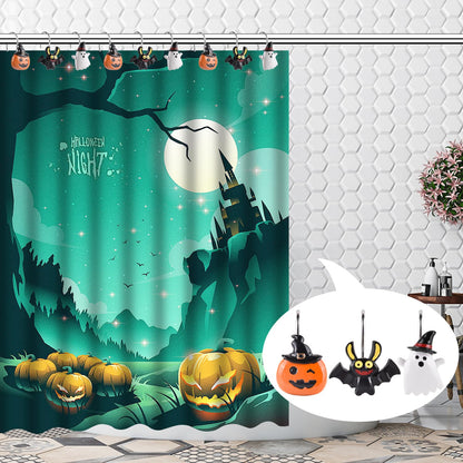 Halloween Decoration Shower Curtain Hooks, 12Pcs Halloween Pumpkin Bat Ghost Decorative Shower Curtain Rings Rustproof Shower Hooks Hangers Rings for Bathroom Halloween Decor (Halloween)