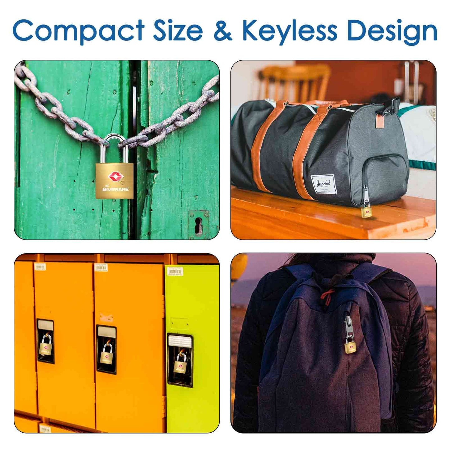 4 Pack TSA Approved Travel Luggage Locks with Keys, Solid Brass Copper Keyed Padlock, Small Locks for Suitcase, Backpack, Gym Locker, Jewelry Box, Gold-by GIVERARE