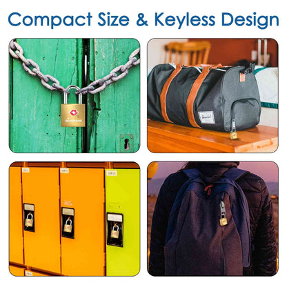 4 Pack TSA Approved Travel Luggage Locks with Keys, Solid Brass Copper Keyed Padlock, Small Locks for Suitcase, Backpack, Gym Locker, Jewelry Box, Gold-by GIVERARE