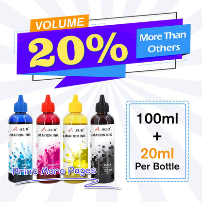 A-SUB 480ML Sublimation Ink Refill Compatible with ET-2720 ET-2760 ET-4760 ET-2800 ET-2803 ET-2850 ET-3760 WF-2830 WF-7710 Inkjet Printers for Heat Transfer Mug, Tumbler, T Shirts
