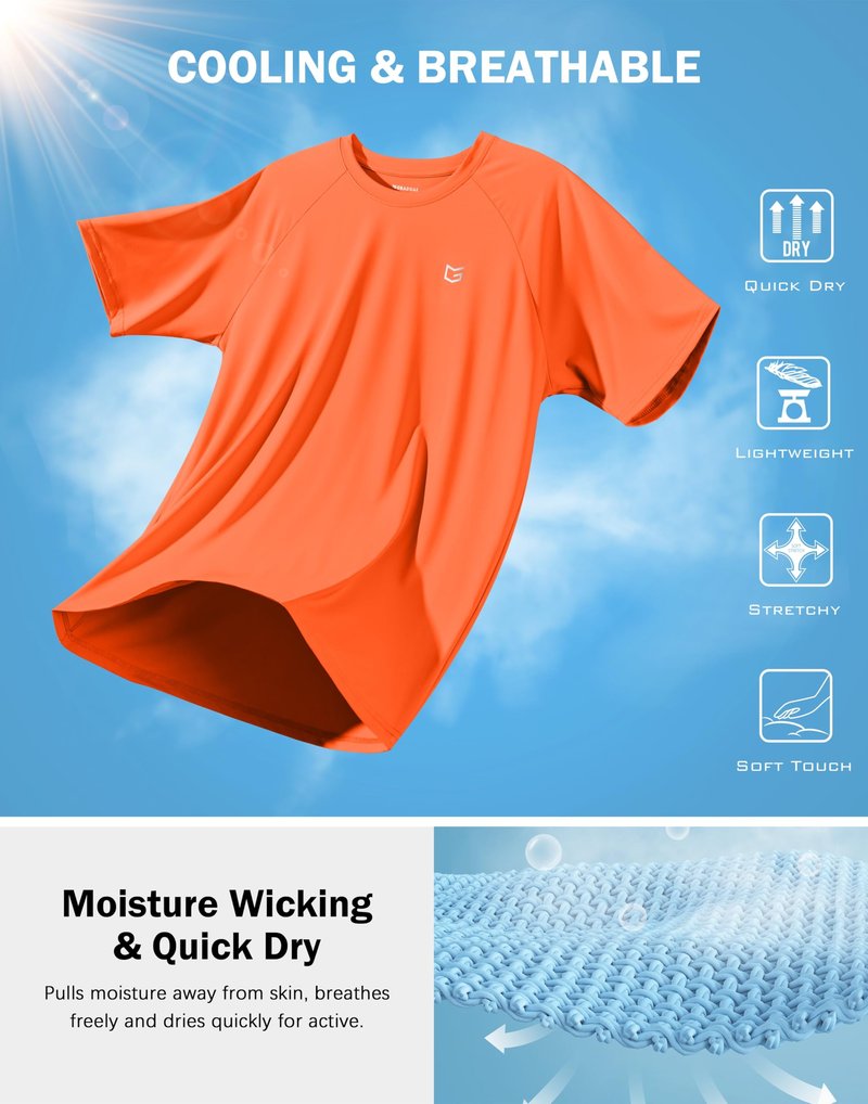 G Gradual Men's Athletic Workout T-Shirts Moisture Wicking Cooling Running Shirts Short Sleeve Performance Tee for Gym Tennis(Orange,M)
