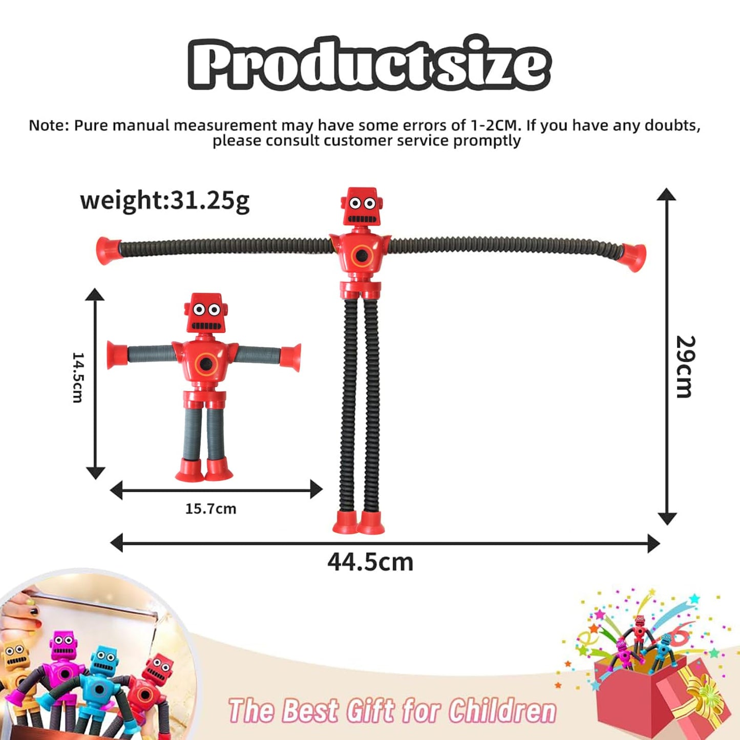 Bendable Robot Figures, Basket Stocking Stuffer Set of 4 Flexible Men, Telescopic Suction Cup Robot Toy, Telescopic Pop Tubes, Fidget Tubes Sensory Toys for Girls Boys