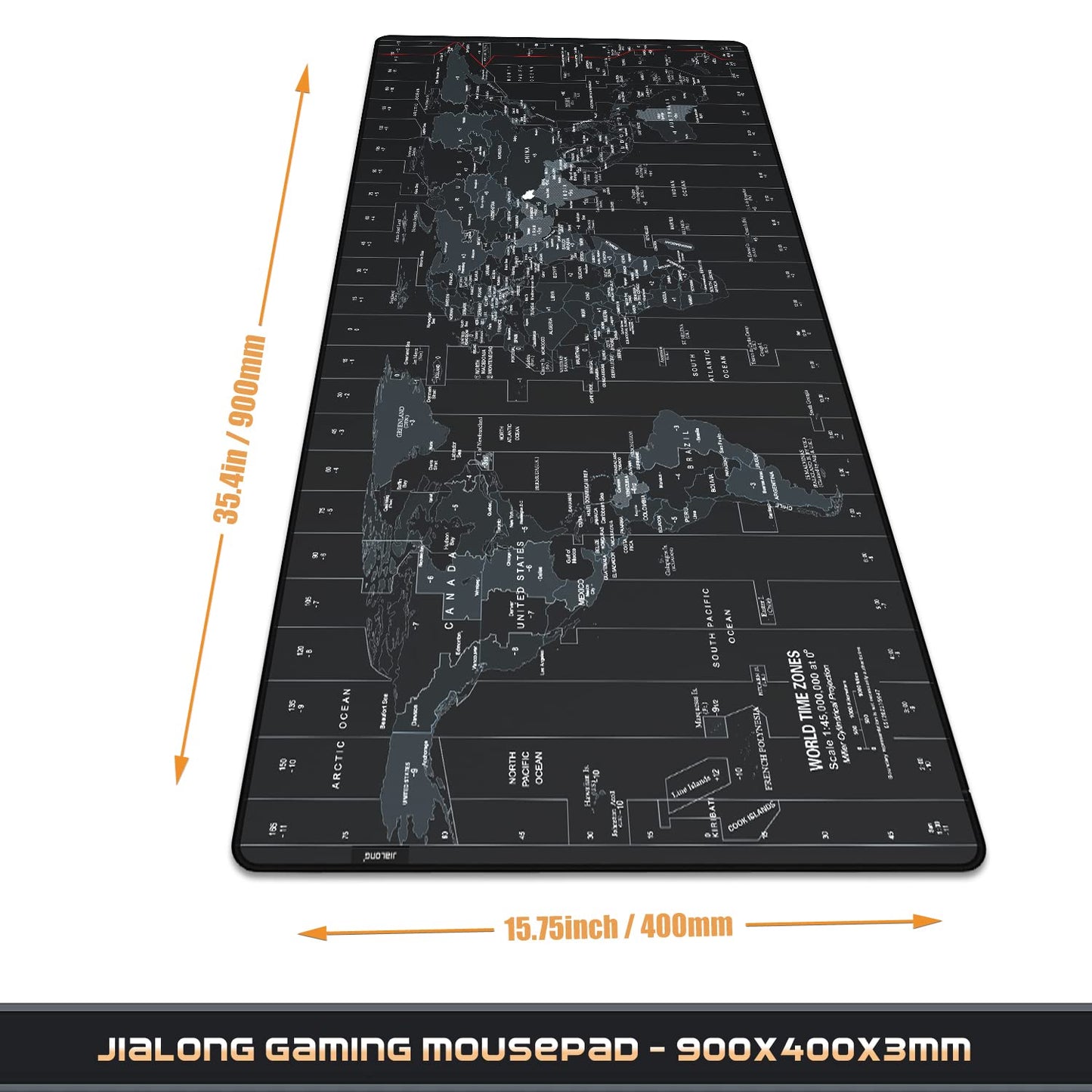 JIALONG Large Gaming Mouse Pad Desk Mat Extended Mousepad with Non-Slip Keyboard Pad for Laptop, Computer and PC - 35.4 x 15.7 inches Black World Map