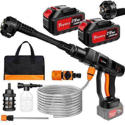 Cordless Pressure Washer,21V 45 Bar/652 PSI Portable Pressure Washer with 2PCS 3.0Ah Battery,6-in-1 Adjustable Nozzle,5m Hose Pressure Cleaner for Car/Floor/Garden Cleaning & Watering