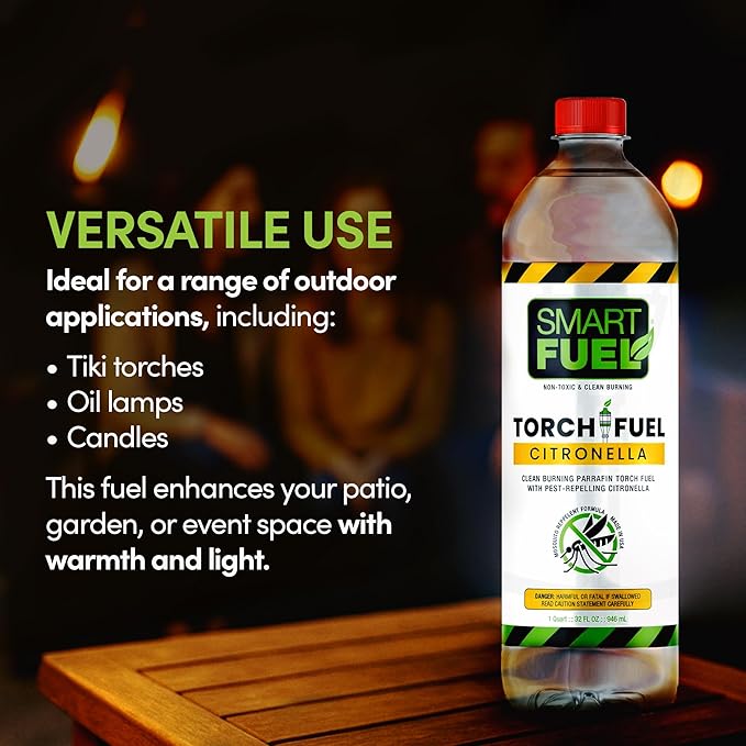 Smart Fuel Citronella Torch Fuel - Clean Burning, Biodegradable Formula with Extended Burn Time, Ideal for Oil Lamp, Tiki Torches for Outside Gatherings – 1 Gallon, Pack of 1