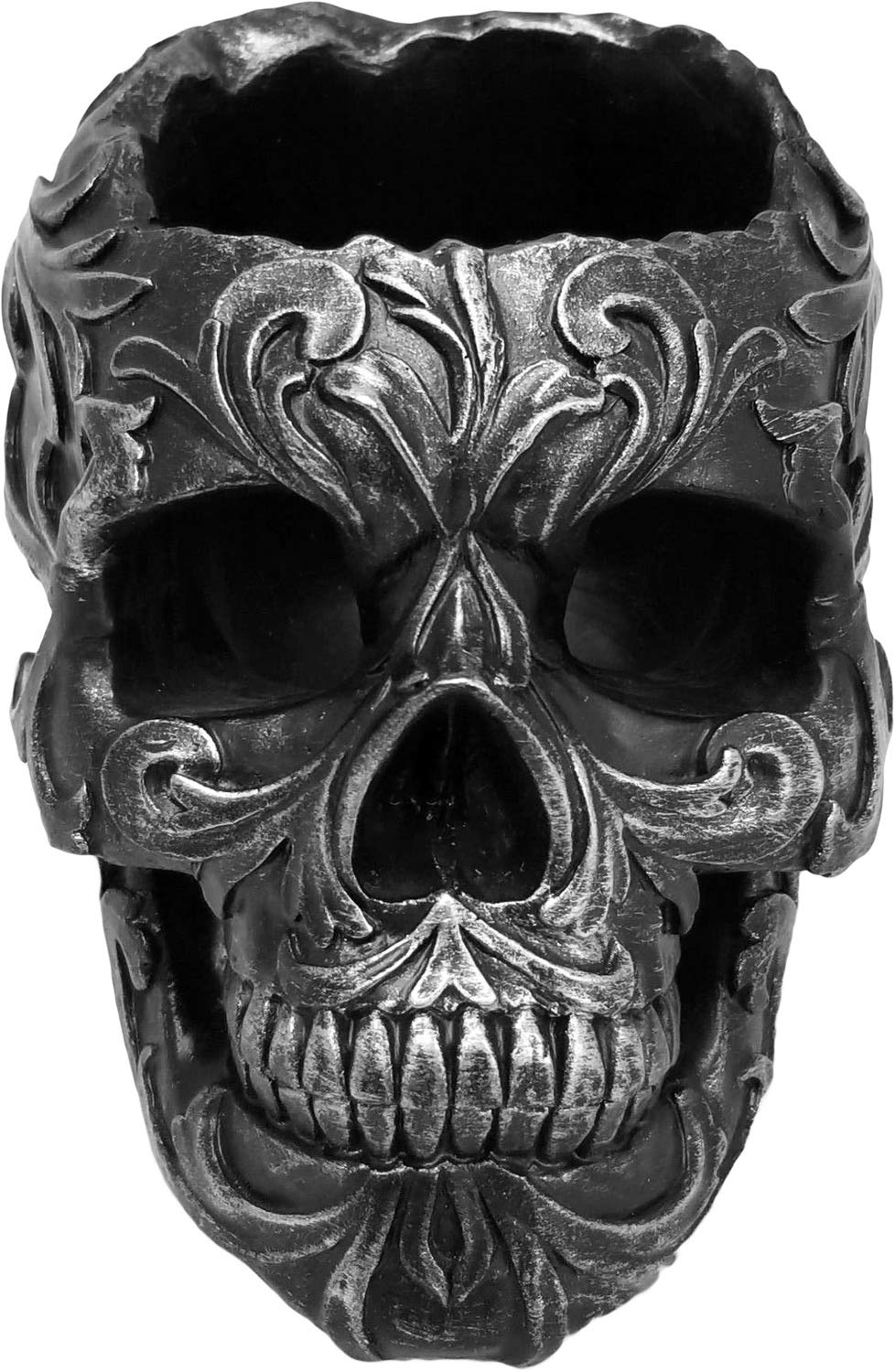 DWK Skull Victorian Gothic Decorative Pen Holder | Goth Office Supplies and Black Desk Organizers and Accessories | Gothic Halloween Desk Decorations - 5"