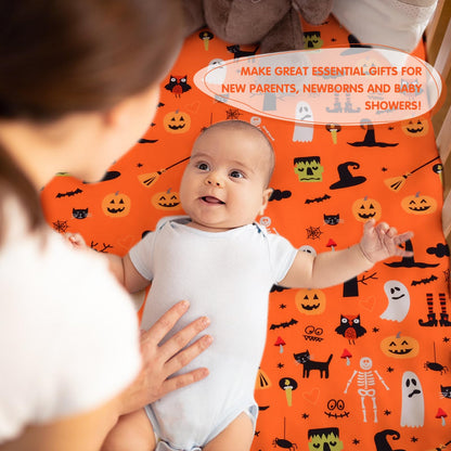 JISEN Baby Crib Sheet 1 Piece Portable Fitted Crib Sheet for Standard Crib and Toddler Mattresses Nursery Bed Decor for Boys Girls 28x52 Halloween Ghost