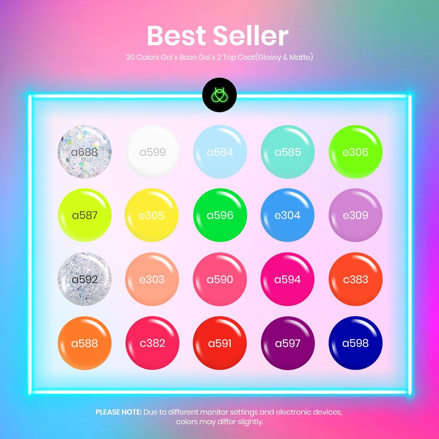 Beetles Gel Polish Set, Halloween Neon Kit 20 Colors Gel Nail Polish with 3Pcs Base Gel Top Coat Hot Pink Orange Blue Magenta Lemon Green Colors Soak Off UV Manicure Rainbow Nail