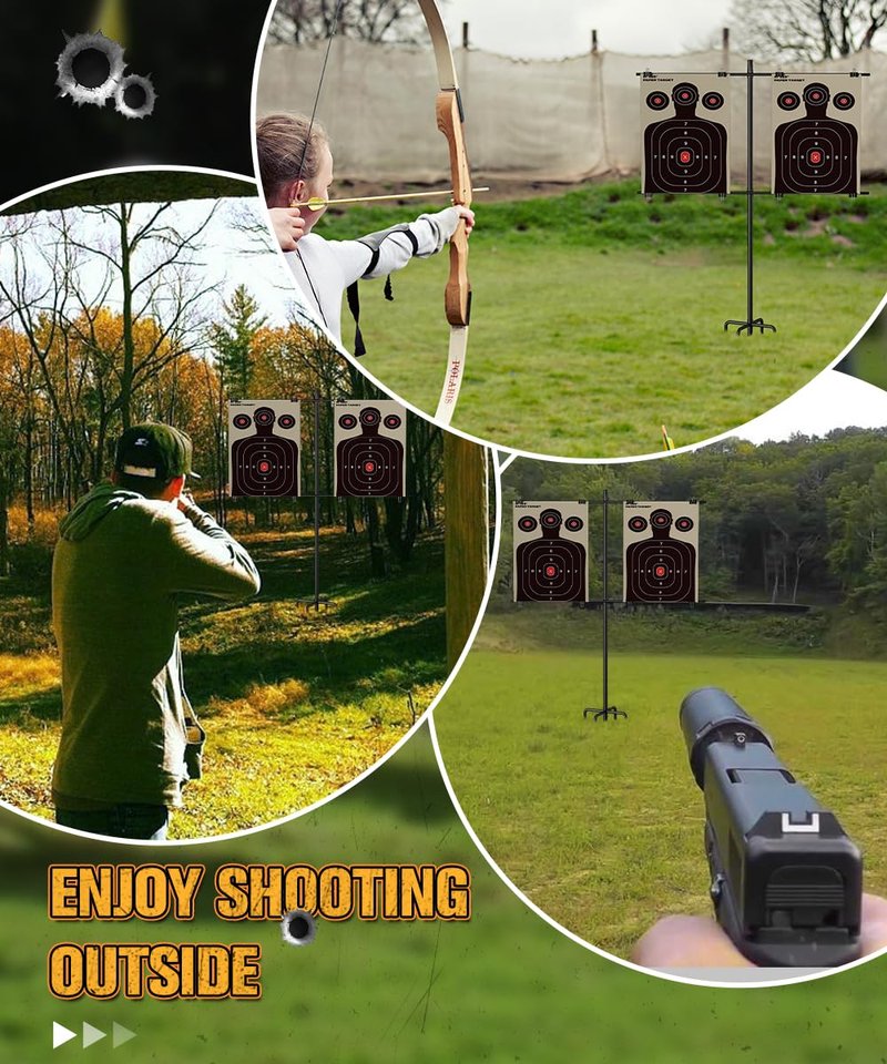 Ardier Adjustable Shooting Target Stand with 5-Prong Base, Portable Steel Target Holder with 9 Clips and 15 pcs Paper, Ideal Hunting Accessories for Outdoor Shooting Range, L