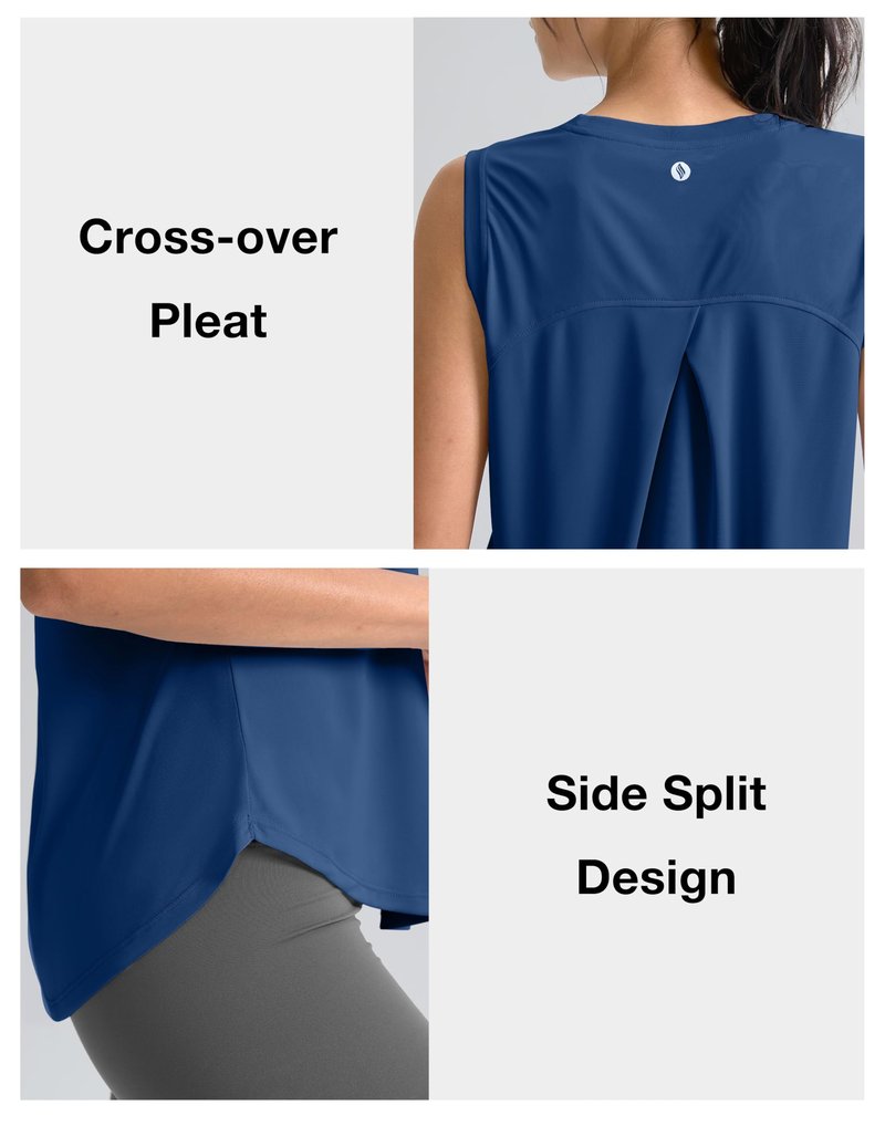 SANTINY Women's Sleeveless Workout Tops Breathable Lightweight Active Tennis Yoga Shirts Athletic Running Tank Tops for Women (Blue_S)