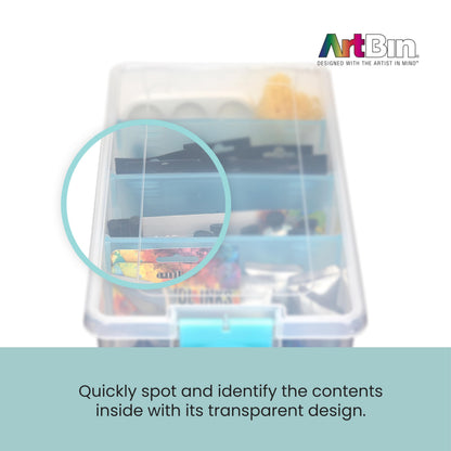 ArtBin 6925AB Semi Satchel with 3 Removable Dividers, Portable Art & Craft Organizer with Handle, [1] Plastic Storage Case, Clear, Gold, 0